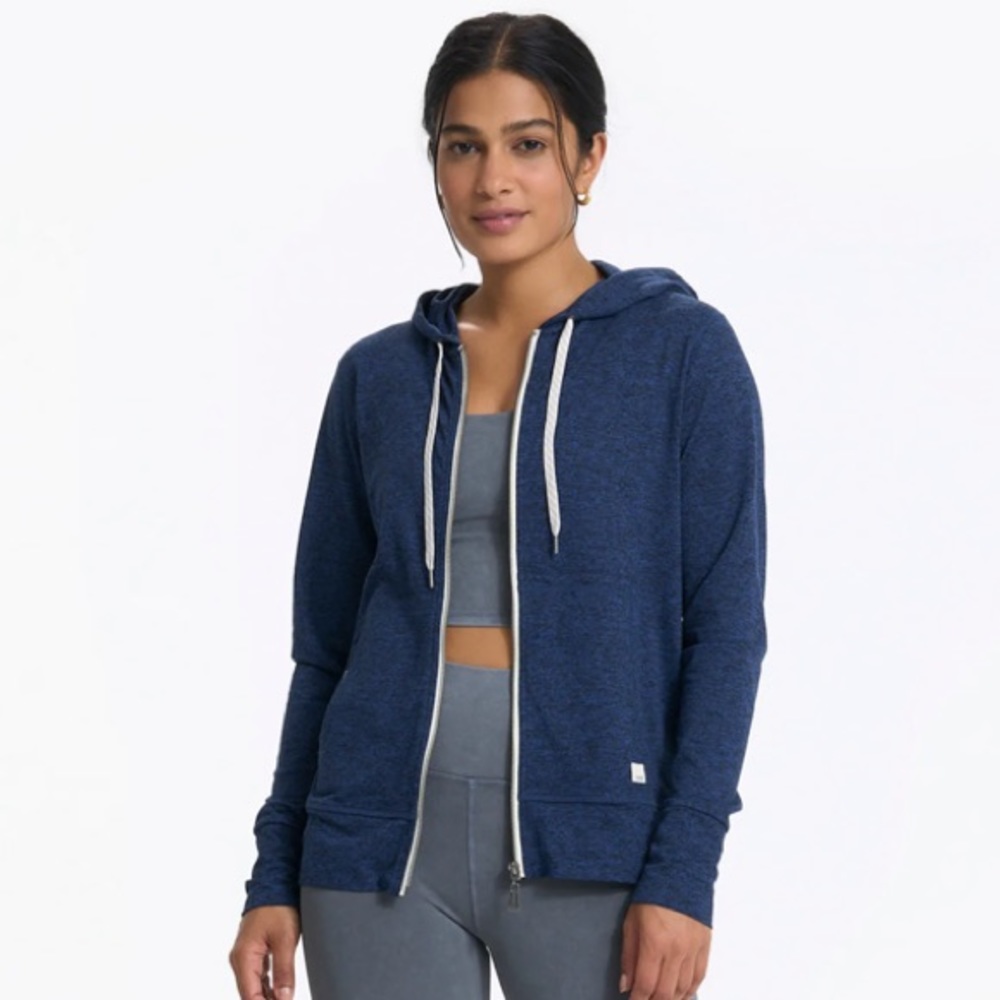 Vuori Navy Heather Zip-Up Halo Performance Hoodie